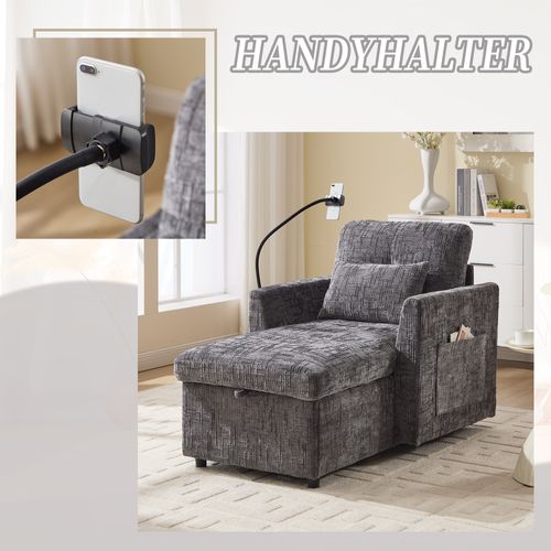 Fauteuil Paresseux Multifonctionnel Avec Dossier Rabattable, Tissu Chenille, Gris