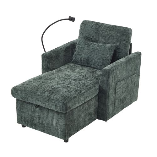 Fauteuil Paresseux Multifonctionnel Avec Dossier Rabattable, Tissu Chenille, Vert Émeraude