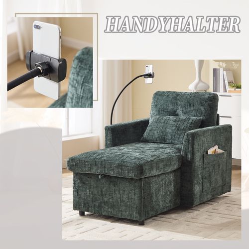 Fauteuil Paresseux Multifonctionnel Avec Dossier Rabattable, Tissu Chenille, Vert Émeraude
