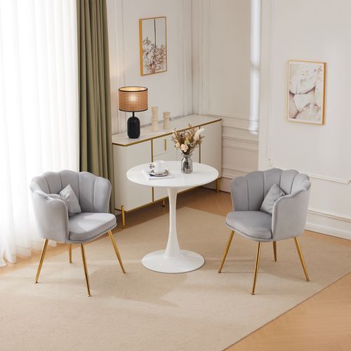 Fauteuil Moderne En Velours Avec Dossier Pétale Et Pieds Dorés Pour Salon, Lot De 2, Gris