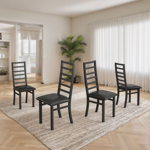 Lot De 4 Chaises De Salle à Manger En Métal, Assise Pu, Dossier Haut Sans Accoudoirs, Noir