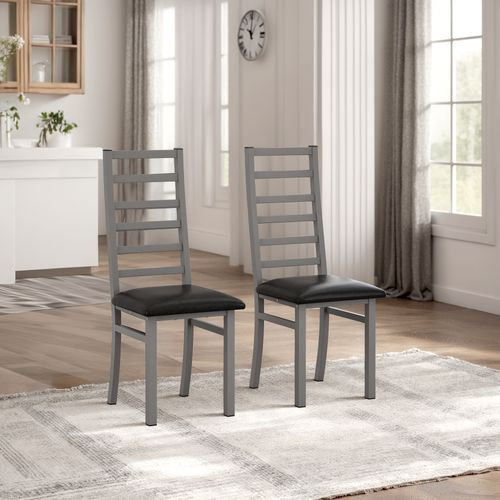 Lot De 2 Chaises De Salle à Manger En Métal, Assise Pu, Dossier Haut Sans Accoudoirs, Gris