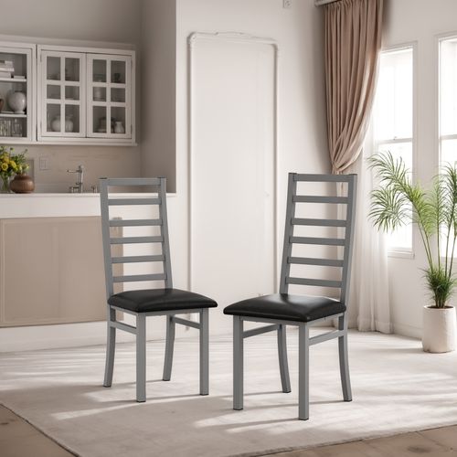 Lot De 2 Chaises De Salle à Manger En Métal, Assise Pu, Dossier Haut Sans Accoudoirs, Gris