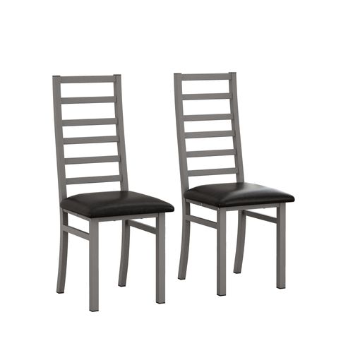 Lot De 2 Chaises De Salle à Manger En Métal, Assise Pu, Dossier Haut Sans Accoudoirs, Gris