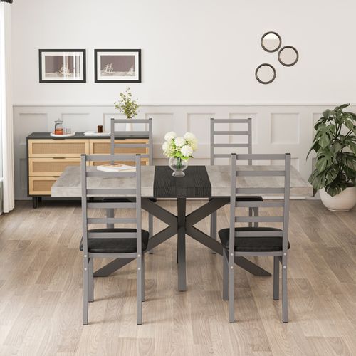 Lot De 4 Chaises De Salle à Manger En Métal, Assise Pu, Dossier Haut Sans Accoudoirs, Gris