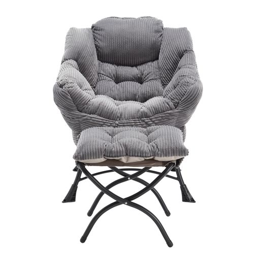 Fauteuil Lounge Paresseux Avec Repose-pieds, Accoudoirs Et Poche Latérale, Gris
