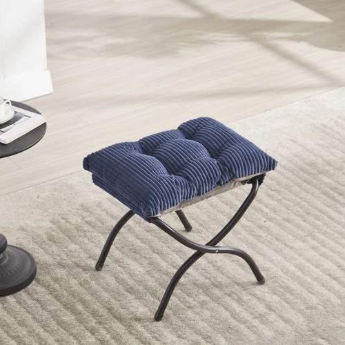 Fauteuil Lounge Paresseux Avec Repose-pieds, Accoudoirs Et Poche Latérale, Bleu Marine