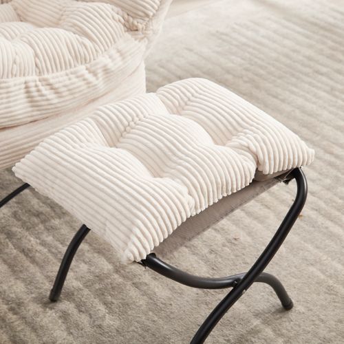 Fauteuil Lounge Paresseux Avec Repose-pieds, Accoudoirs Et Poche Latérale, Blanc