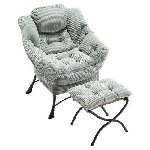 Fauteuil Lounge Paresseux Avec Repose-pieds, Accoudoirs Et Poche Latérale, Vert Clair
