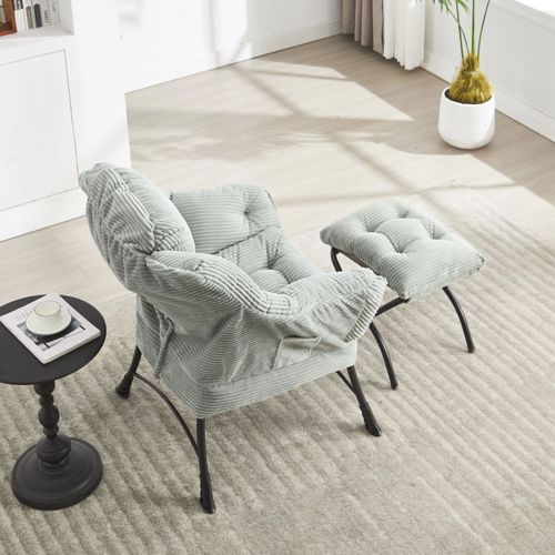 Fauteuil Lounge Paresseux Avec Repose-pieds, Accoudoirs Et Poche Latérale, Vert Clair
