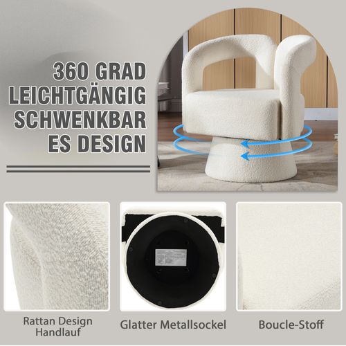 Fauteuil Pivotant 360° En Bouclé Beige, Design Rond Et Confortable Pour Salon
