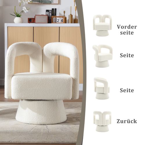 Fauteuil Pivotant 360° En Bouclé Beige, Design Rond Et Confortable Pour Salon