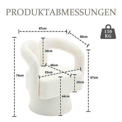 Fauteuil Pivotant 360° En Bouclé Beige, Design Rond Et Confortable Pour Salon