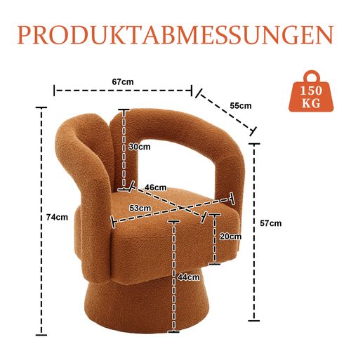 Fauteuil Pivotant 360° En Bouclé Orange, Design Rond Et Confortable Pour Salon