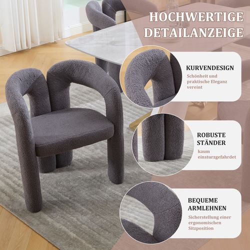 Fauteuil Ergonomique Premium En Tissu Teddy, Design Élégant Et Confort Maximal, Lot De 2, Gris