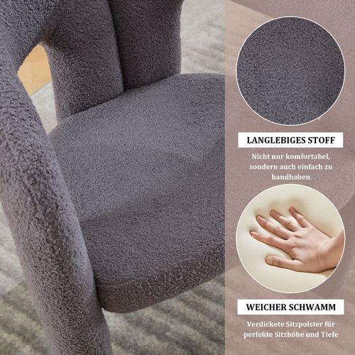 Fauteuil Ergonomique Premium En Tissu Teddy, Design Élégant Et Confort Maximal, Lot De 2, Gris