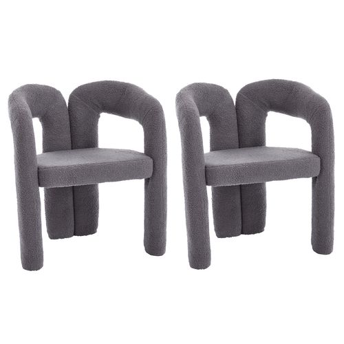 Fauteuil Ergonomique Premium En Tissu Teddy, Design Élégant Et Confort Maximal, Lot De 2, Gris