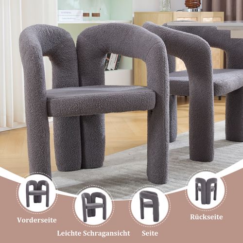 Fauteuil Ergonomique Premium En Tissu Teddy, Design Élégant Et Confort Maximal, Lot De 2, Gris