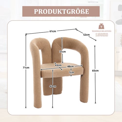 Fauteuil Ergonomique Premium En Tissu Teddy, Design Élégant Et Confort Maximal, Lot De 2, Camel