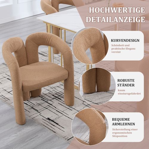 Fauteuil Ergonomique Premium En Tissu Teddy, Design Élégant Et Confort Maximal, Lot De 2, Camel