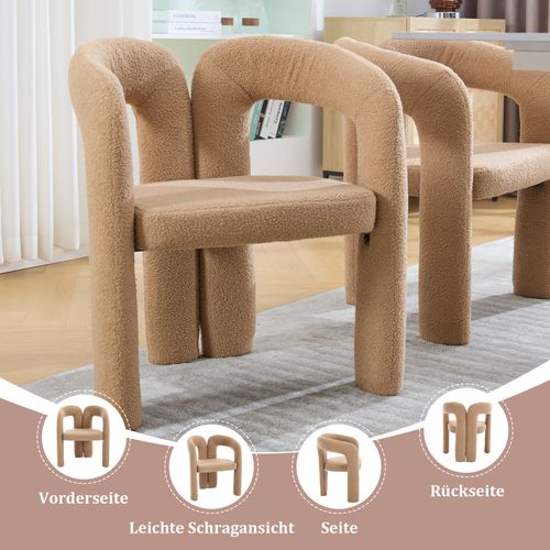 Fauteuil Ergonomique Premium En Tissu Teddy, Design Élégant Et Confort Maximal, Lot De 2, Camel
