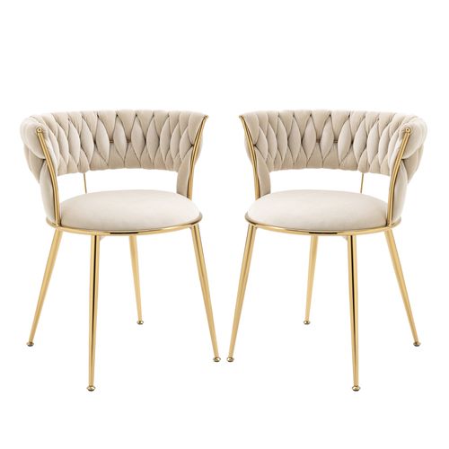 Lot De 2 Chaises Salle à Manger En Velours Doux, Dossier Moderne Avec Accoudoirs Dorés