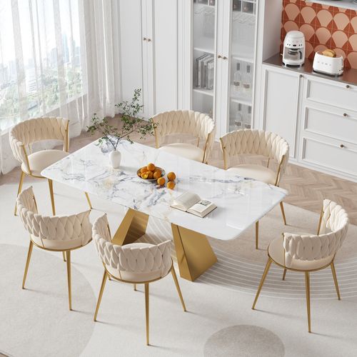 Lot De 2 Chaises Salle à Manger En Velours Doux, Dossier Moderne Avec Accoudoirs Dorés