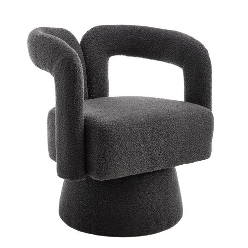 Fauteuil Pivotant 360° En Tissu Bouclé Gris Foncé, Siège Rembourré Pour Salon Et Bureau