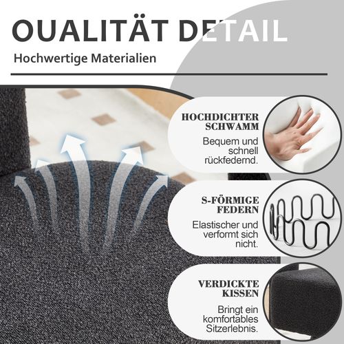 Fauteuil Pivotant 360° En Tissu Bouclé Gris Foncé, Siège Rembourré Pour Salon Et Bureau