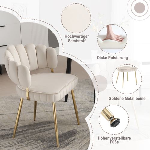 Fauteuil Velours Ivoire Avec Dossier Fleur, Lot De 2, Élégant Et Confortable