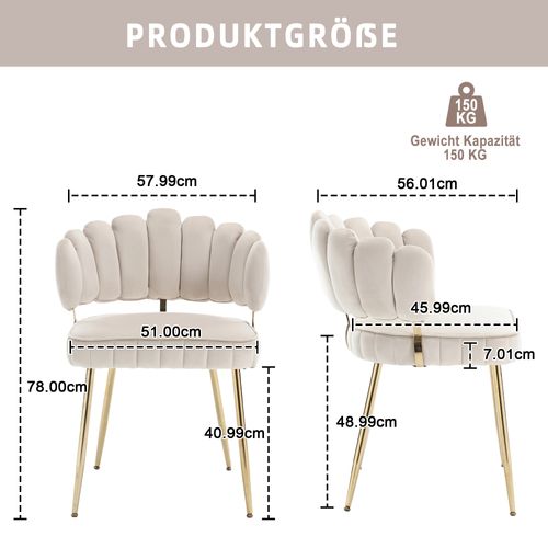 Fauteuil Velours Ivoire Avec Dossier Fleur, Lot De 2, Élégant Et Confortable