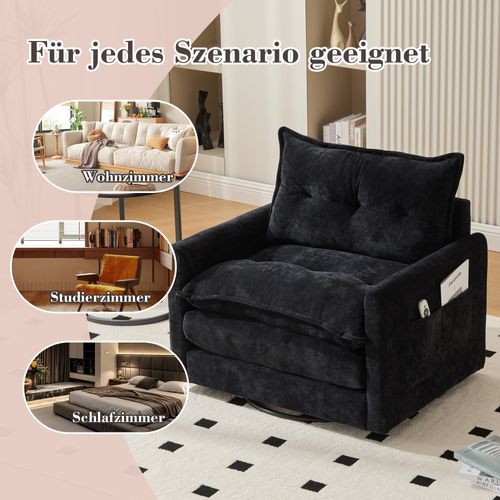 Fauteuil Lounge Pivotant 360° Avec Accoudoirs, Grand Fauteuil Moderne Pour Salon Et Bureau, Noir