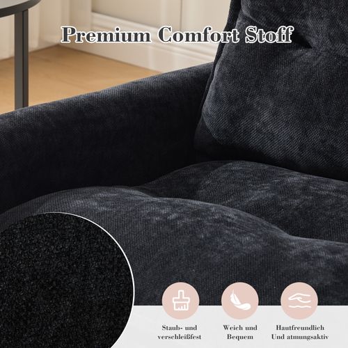 Fauteuil Lounge Pivotant 360° Avec Accoudoirs, Grand Fauteuil Moderne Pour Salon Et Bureau, Noir