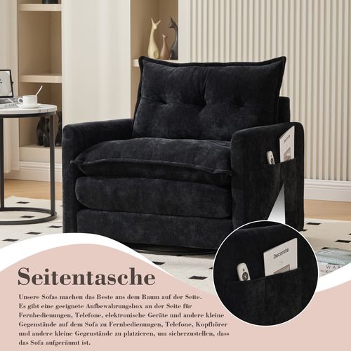 Fauteuil Lounge Pivotant 360° Avec Accoudoirs, Grand Fauteuil Moderne Pour Salon Et Bureau, Noir