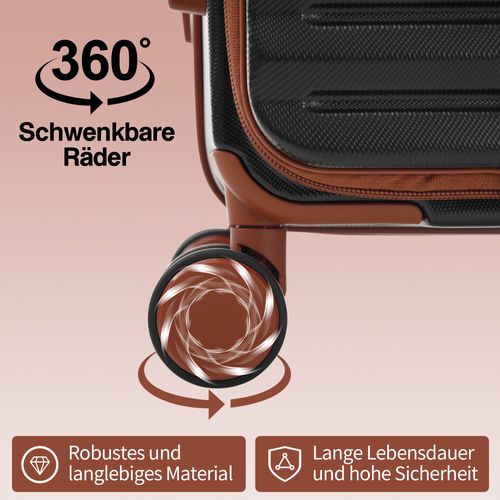 Set De 3 Valises Rigides Abs Avec Ouverture Frontale, Porte-gobelet Et Serrure Tsa, Noir Antique