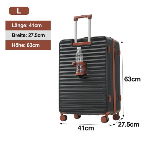 Set De 3 Valises Rigides Abs Avec Ouverture Frontale, Porte-gobelet Et Serrure Tsa, Noir Antique