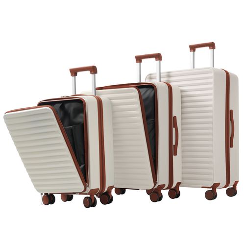 Set De 3 Valises Rigides Abs Avec Ouverture Frontale, Porte-gobelet Et Serrure Tsa, Blanc Antique
