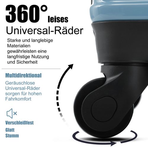 Valise Rigide Cabine 4 Roues Silencieuses, Abs, Cadenas à Code, Bleu Dégradé, L 24"