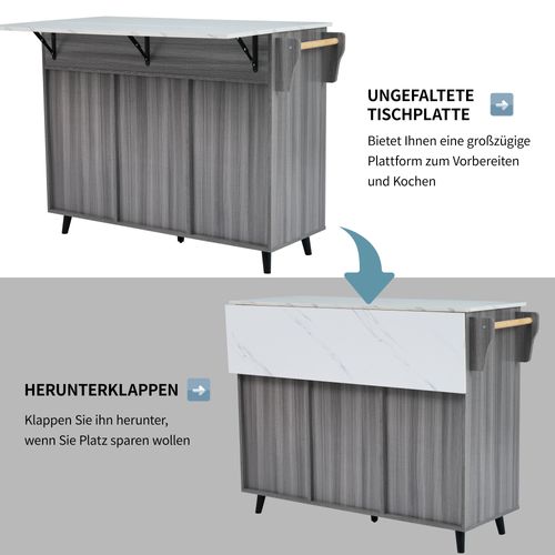 Buffet De Cuisine Extensible Avec Roulettes, 2 Tiroirs Et Étagères Réglables, Gris