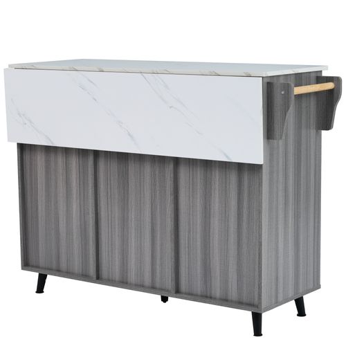 Buffet De Cuisine Extensible Avec Roulettes, 2 Tiroirs Et Étagères Réglables, Gris
