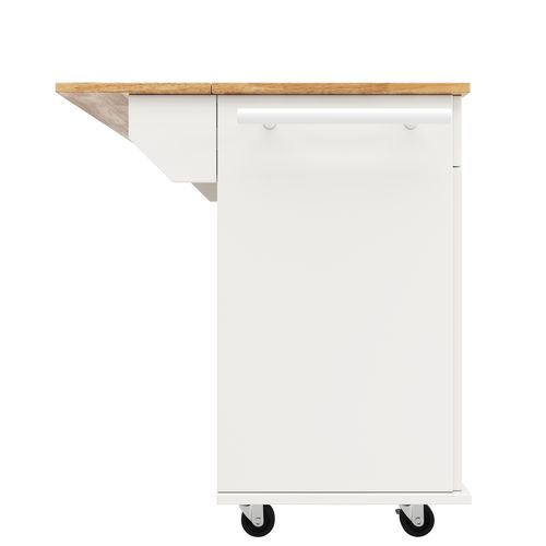 Îlot De Cuisine Multifonction Blanc Avec Plateau Rabattable Et Rangements, 106×50×90,5 cm