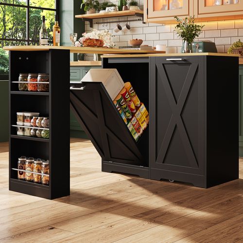 Buffet Rotatif 360° Moderne Avec Rangements Latéraux Et Porte Pliante, Noir