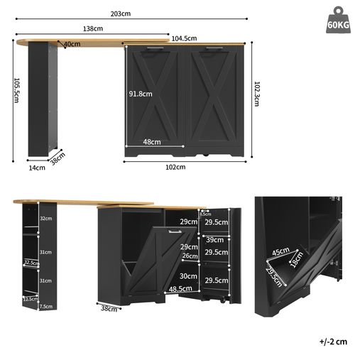 Buffet Rotatif 360° Moderne Avec Rangements Latéraux Et Porte Pliante, Noir