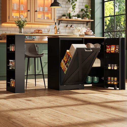 Buffet Rotatif 360° Moderne Avec Rangements Latéraux Et Porte Pliante, Noir
