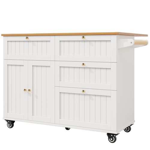 Îlot De Cuisine Moderne Avec Rangements Multifonctions, Design Bois, Blanc