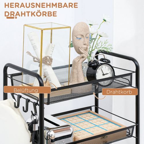 Chariot De Service à 4 Niveaux Avec 5 Paniers Amovibles Et Roulettes, Noir