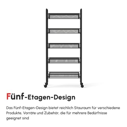 Chariot De Service à 4 Niveaux Avec 5 Paniers Amovibles Et Roulettes, Noir