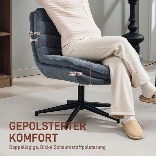 Chaise De Bureau Sans Accoudoirs Avec Assise Large, Hauteur Réglable, Velours Lin Gris Foncé