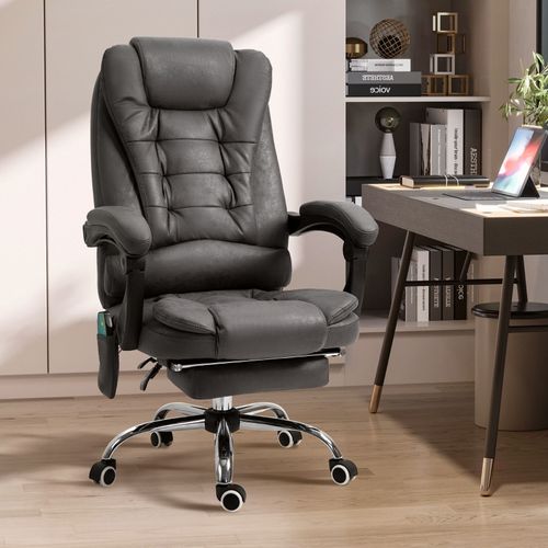 Fauteuil De Bureau Massant Inclinable Avec Chauffe, Repose-pieds, 6 Points De Massage, Gris