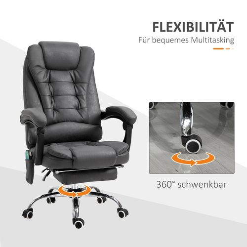 Fauteuil De Bureau Massant Inclinable Avec Chauffe, Repose-pieds, 6 Points De Massage, Gris